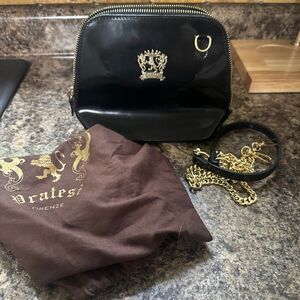 Pratesi Firenze Black Patent Leather Purse w/gold Chain Strap Made In Italy